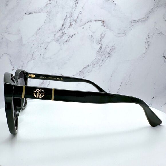 New Gucci Sunglasses Black Acetate Round Gold Metal GG Logo Italy Authentic main image 8